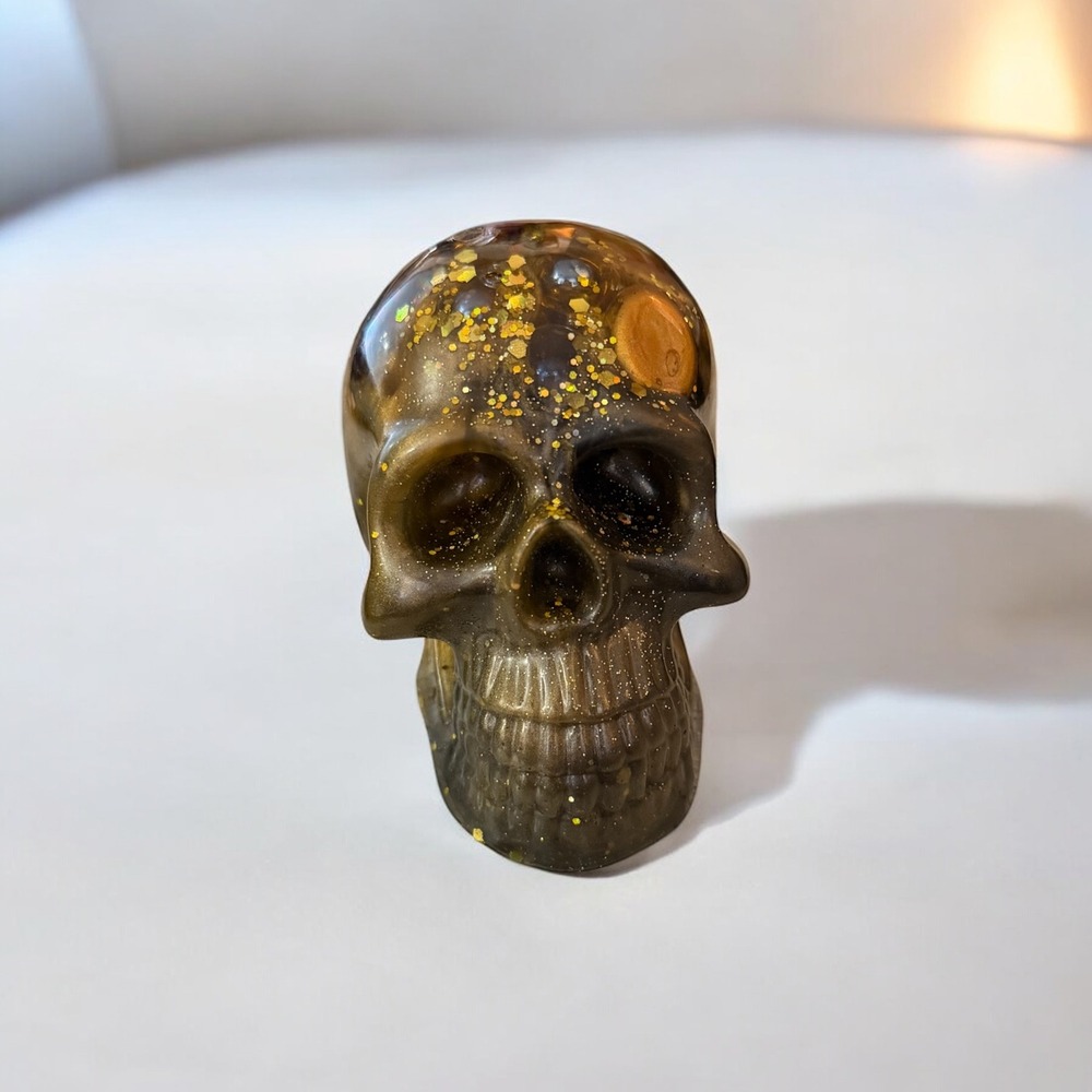 Resin Human Skull- Gold, Black, Marble for Brains